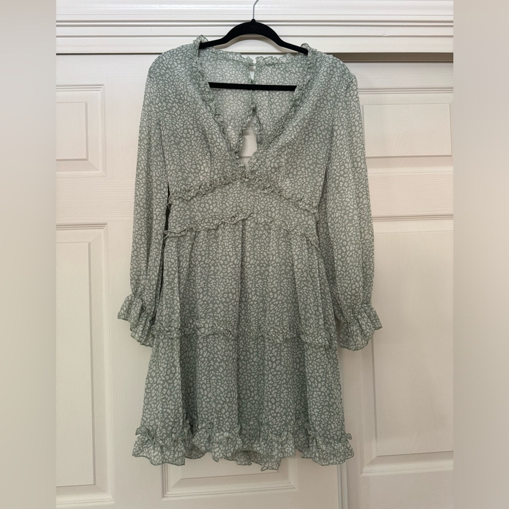 Sage green ruffle mini dress
